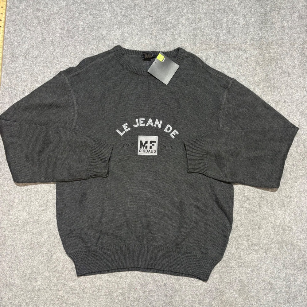 Marithe Francois Girbaud Mens XL Grey Cotton Knit Logo Crewneck Sweater NWT